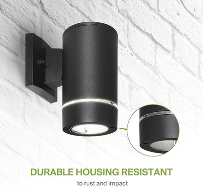 ASD 1 Light LED Indoor & Outdoor Wall Light Fixture | 9W 580LM 3000K-5000K 100-277V Cylinder Up Down Lights | Dimmable Exterior Wall Sconce | Front Door, Porch, Patio | Ringed Black, ETL 2 Pack