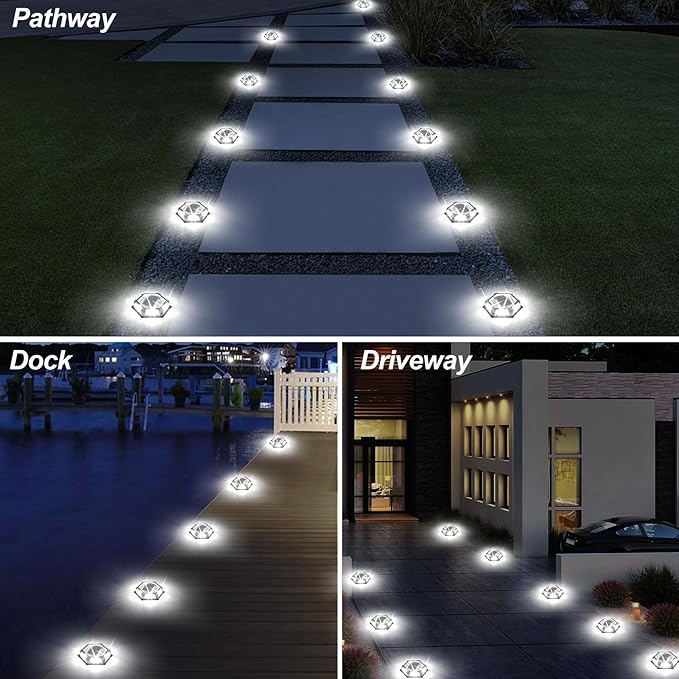 Solar Dock Lights Driveway Deck Lights - 12 Packs Waterproof Outdoor LED Aluminum Dock Lighting Warning Step Light | Lumora