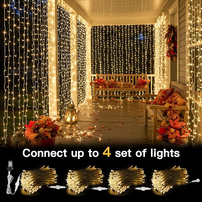 suddus Curtain Lights for Bedroom, 300 Led 9.8x9.8ft Curtain Lights for Backdrop, Curtain String Lights for Christmas, Dorm, Wall, Backdrop, Window, Wedding, Party, Birthday Decor, Warm White