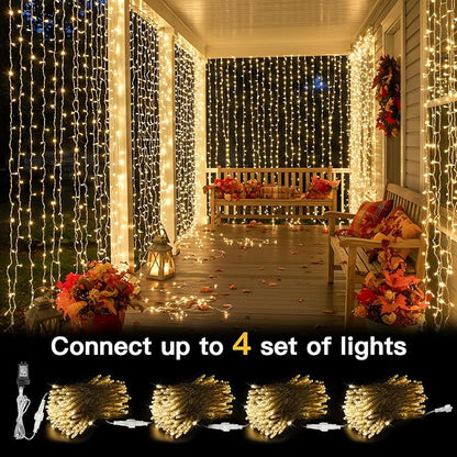 suddus Curtain Lights for Bedroom, 300 Led 9.8x9.8ft Curtain Lights for Backdrop, Curtain String Lights for Christmas, Dorm, Wall, Backdrop, Window, Wedding, Party, Birthday Decor, Warm White