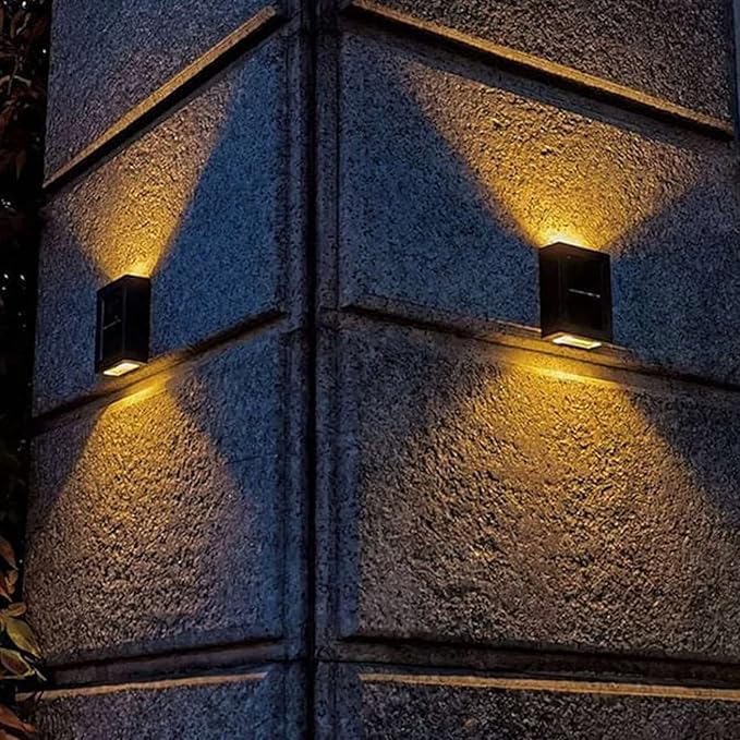 MSUIINT Solar Fence Lights, 4 Pcs Outdoor Deck & Wall Lamp, 4 LED Up-Down Lighting, Waterproof for House, Deck | Lumora