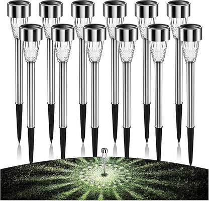 12 Packs Solar Pathway Lights - Stainless Steel Waterproof Auto On/Off Dusk to Dawn for Patio/Yard/Pathway/Driveway, Dusk to Dawn Auto On/Off Lamps (Color : Cool White, Size : 12 Pack)