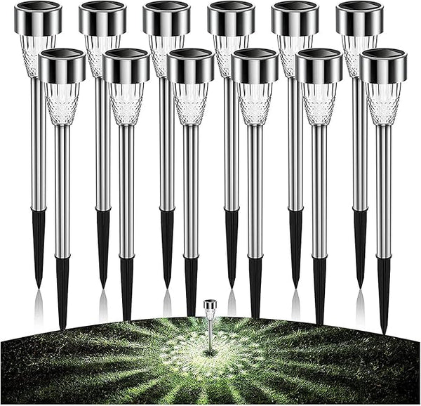 12 Packs Solar Pathway Lights - Stainless Steel Waterproof Auto On/Off Dusk to Dawn - Outdoor Security Flood Light | Lumora