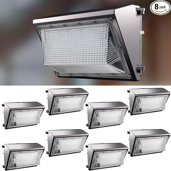 Lightdot 8Pack 150W LED Wall Pack Lights, 100-277v Dusk to Dawn Photocell | 22500Lm(150Lm/W) 5000K IP65 Outdoor Flood Lighting for Yard,Warehouse,Factory,Building,Garage, ETL(Height:10~20ft)