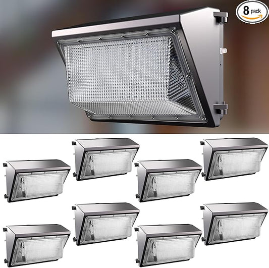 Lightdot 8Pack 150W LED Wall Pack Lights, 100-277v Dusk to Dawn Photocell | 22500Lm(150Lm/W) 5000K IP65 Outdoor Flood Lighting for Yard,Warehouse,Factory,Building,Garage, ETL(Height:10~20ft)