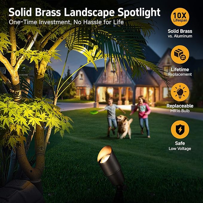 Gardenreet Landscape Spotlights Low Voltage - Brass Outdoor Uplight LED 12V, Wired Spot Lights IP65 Waterproof | Lumora