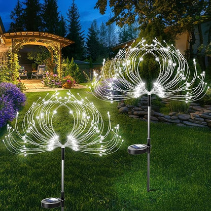 Anordsem Solar Garden Lights Outdoor: Flexible Copper Wire 120 LED Firework White 2 Pack - Waterproof DIY Decorations for Yard Pathway Patio - Gardening Gifts for Women Gardeners Homeowners