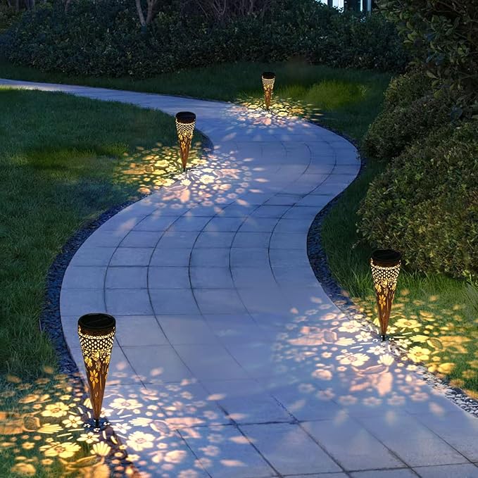 Hummingbird 4 Pack Solar Pathway Lights Metal Yard Garden Light Street Outdoor Landscape Lights Solar Powered Patio Walkway Path Sidewalk Outside Waterproof Lawn Decor Gift Mother Grandmom