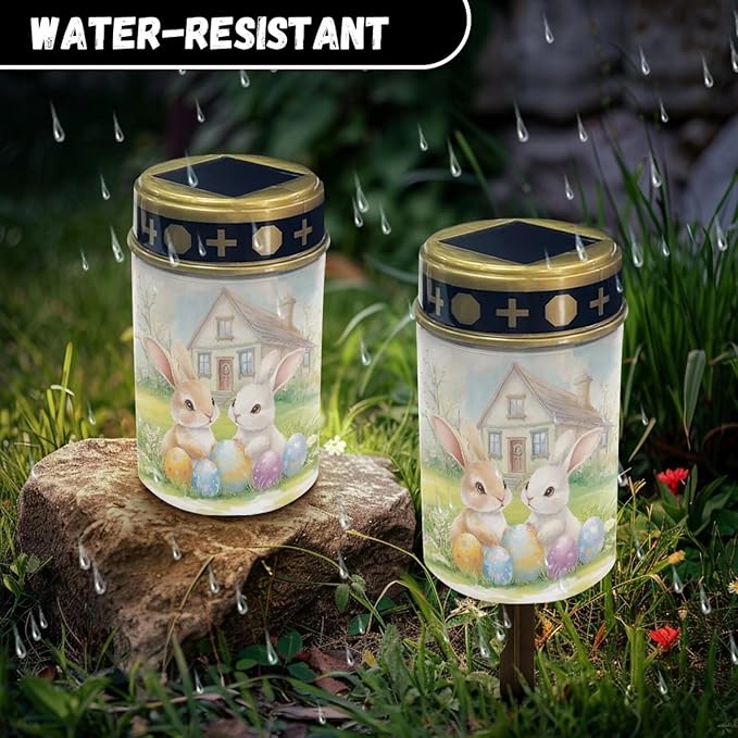 Easter Solar Lights Outdoor Solar Cross for Cemetery Grave Bunny Flameless Solar Powered Light for Prayer | Lumora
