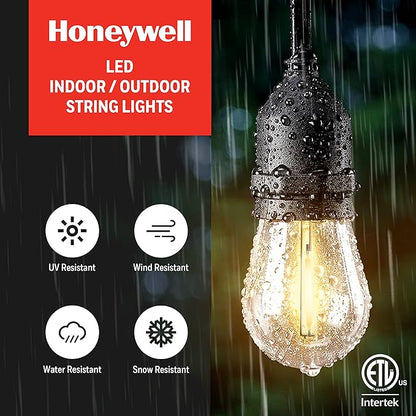 Honeywell E26 LED Outdoor Indoor String Lights, 24 FT (Maximum 1680FT) Commercial Grade Patio Gazebo Porch Party Decor Light, Vintage Style Café Lighting in Bistro Pergola Backyard