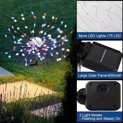 4 Pack 175 LED Solar Garden Light for Yard,Firework Lights Outdoor Waterproof with 2 Modes Twinkling Light, Sparkly Starburst Lights for Wedding Walkway Halloween Christmas Decor(Colorful)