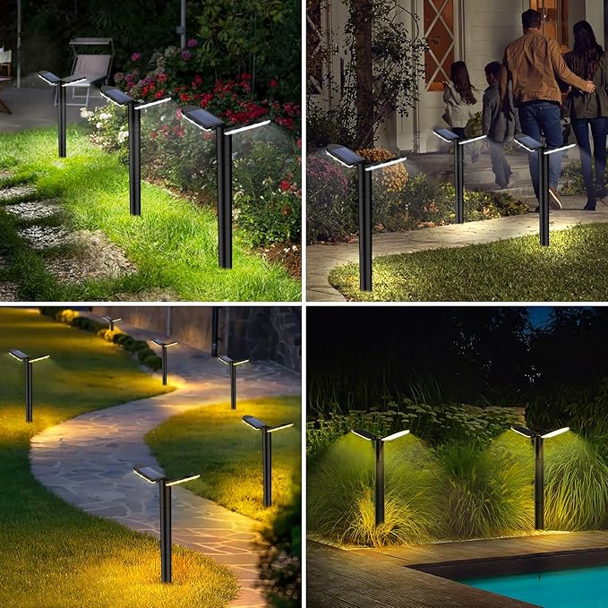 Solar Lights Outdoor, 1 Pack 80 LED Bright Solar Pathway Lights 26.7" Height with 2 Solar Panel 2 in 1 Warm White and White IP65 Waterproof for Garden, Patio, Yard, Pathway, Driveway