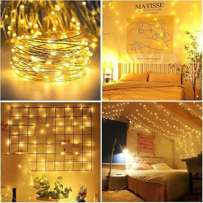 RUICHEN USB Plug in String Lights Silver Wire 20 Ft 120 LED Starry Fairy Lights with On/Off Switch, Warm White