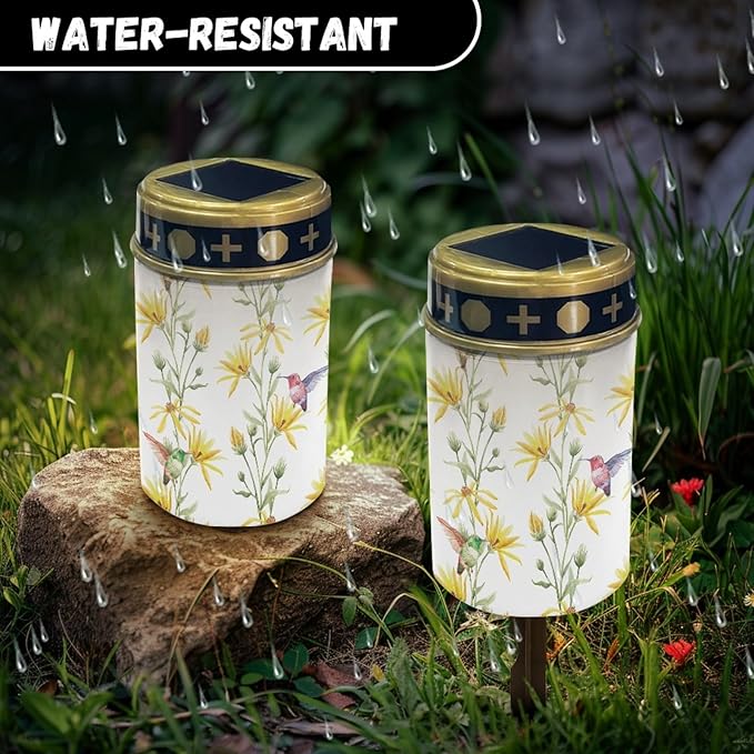 Hummingbirds Floral Outdoor Solar Lights Solar Stake Lights Waterproof Pretty Solar Walkway Lights Yard Pathway Light Yellow Solar Lantern,Wall Light Auto On/Off