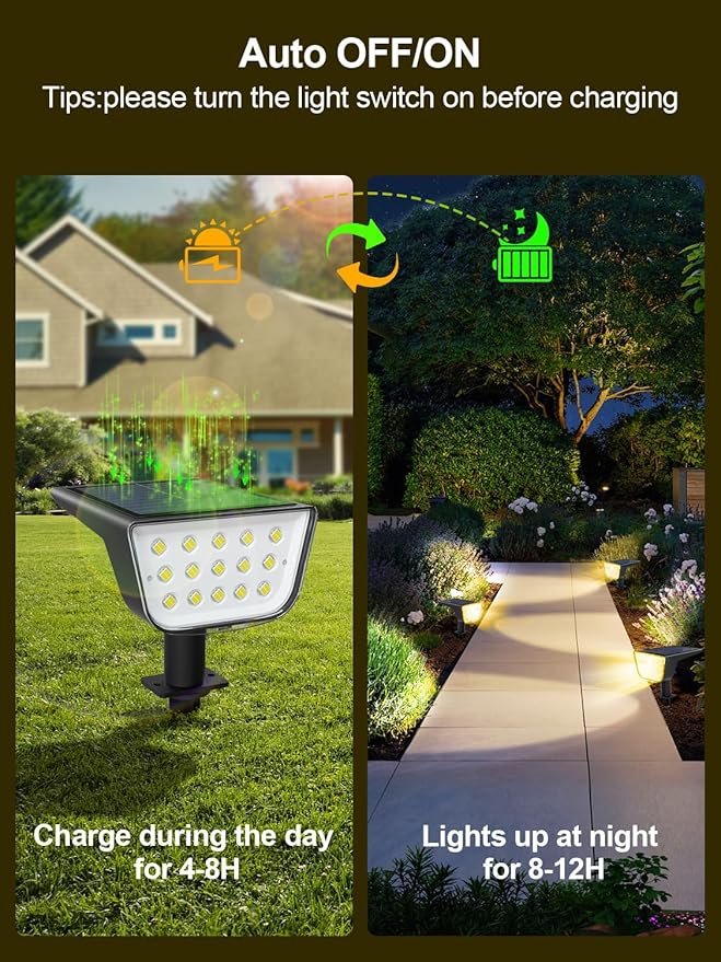 Solar Spot Lights Outdoor, Ultra Bright Solar Garden Lights Warm White, IP68 Waterproof Landscape Spotlights, 800LM 2700K for Yard Garden Wall Driveway, 4 Pack