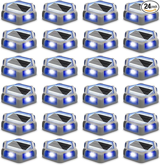T-SUN Solar Driveway Lights Outdoor 24 Pack, Waterproof Deck Lights LED Blue Driveway Marker Light for Step Garden Sidewalk Stair Ground Pathway