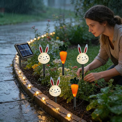 Spring Solar Lights Outdoor | Easter Bunny Carrot Waterproof Garden Lighting,Walkway Stake Light,for Garden Yard Patio Porch Lawn Walkway Courtyard Landscaping