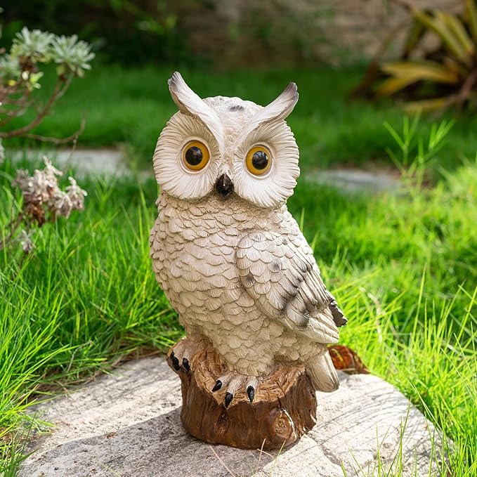 Solar Owl Garden Statues Outdoor Decor Resin Owl Figurine with LED Lights Owl Sculpture for Porch Patio Lawn Yard | Lumora
