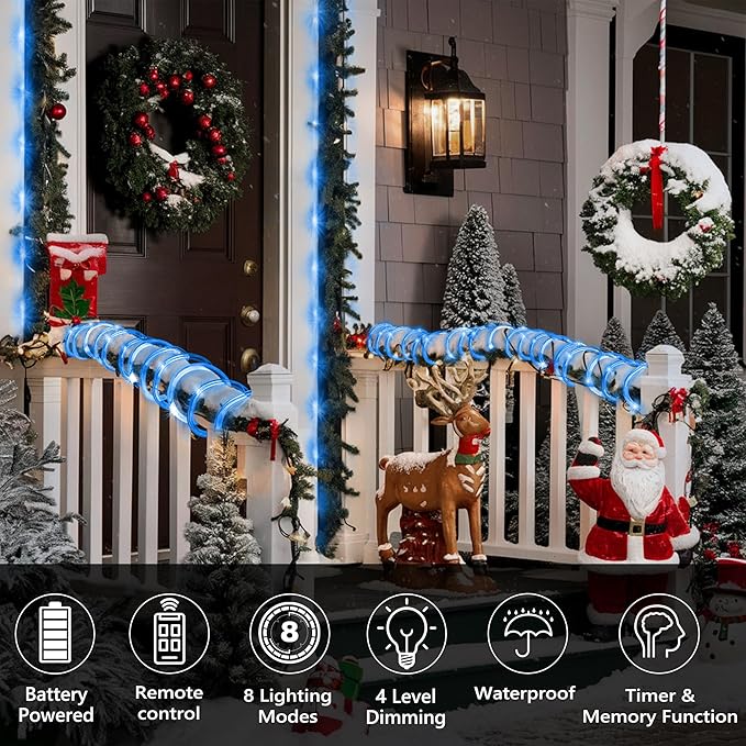 Jnaurb Battery Operated Rope Lights for Outside, 33FT 100LED 8 Modes Battery Operated String Lights, Waterproof | Lumora