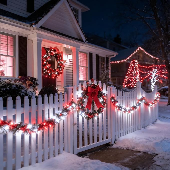 LAMPHOME Red White Valentine's String Lights，50FT 100LED (2pk of 50Lights) Fairy Light Decor Indoor & Outdoor Party Patio Bedroom, Xmas Tree Garland Easter Holiday Decoration