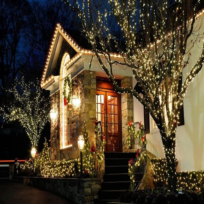 25ft 50 Counts Warm White LED Christmas Lights - Commercial Grade Outdoor Waterproof, Green Wire, Xmas Tree Lights, IP:65, UL