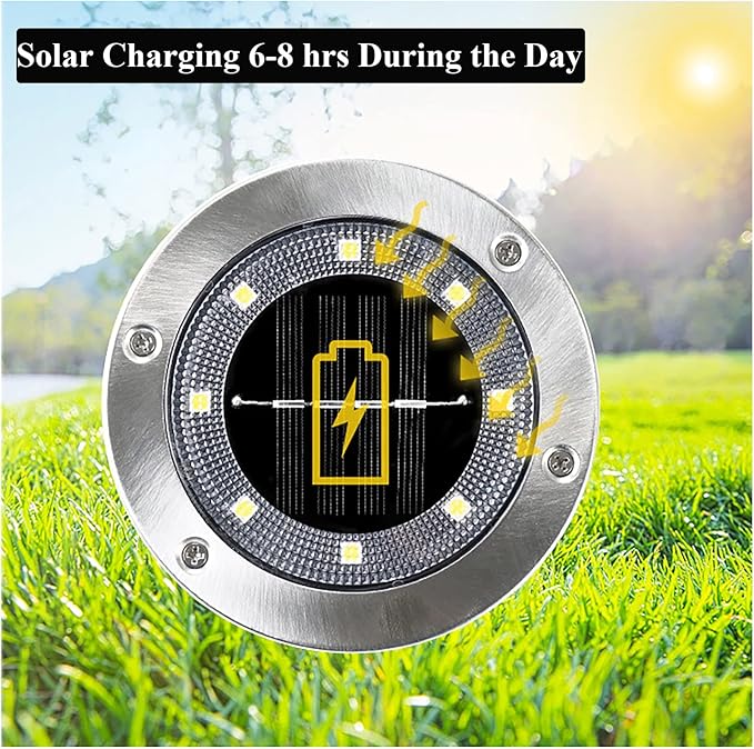 Solar Ground Lights, Outdoor Waterprood 8 LED Solar Powered Floor Landscape Light for Garden Pathway Walkway Patio | Lumora
