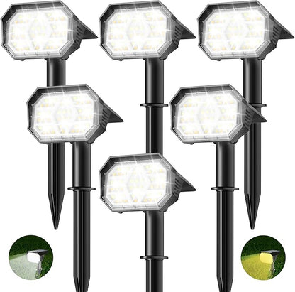 Brightown 6Pack Solar Spot Lights Outdoor [Cool & Warm Light 2-in-1], IP67 Solar Lights Outdoor Waterproof with 1800mAh, Two Mounting Methods Outdoor Solar Lights for Yard, Garden and Pathway
