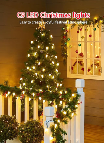 C9 Christmas Lights Outdoor, 114 Feet 150 LED C9 String Lights with Timer & 8 Light Modes, Waterproof Commercial Grade Connectable Christmas Tree Lights for Indoor Outside Roofline Patio, Warm White