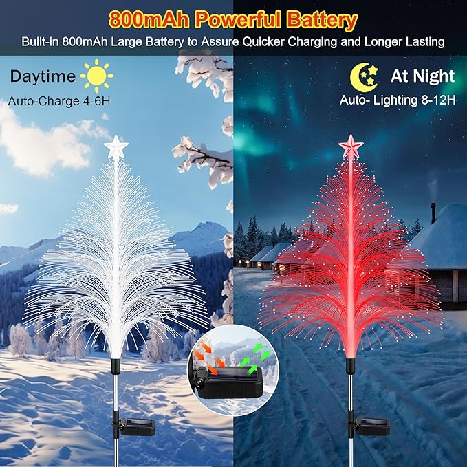 Solar Christmas Decorations, 4 Pack 38.5 Inch 7 Color Changing Jellyfish Lights with 5 Layer Optical Fiber Solar Flower Lights for Outdoor Xmas Yard Garden Pathway Decor