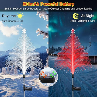 Solar Christmas Decorations, 4 Pack 38.5 Inch 7 Color Changing Jellyfish Lights with 5 Layer Optical Fiber Solar Flower Lights for Outdoor Xmas Yard Garden Pathway Decor