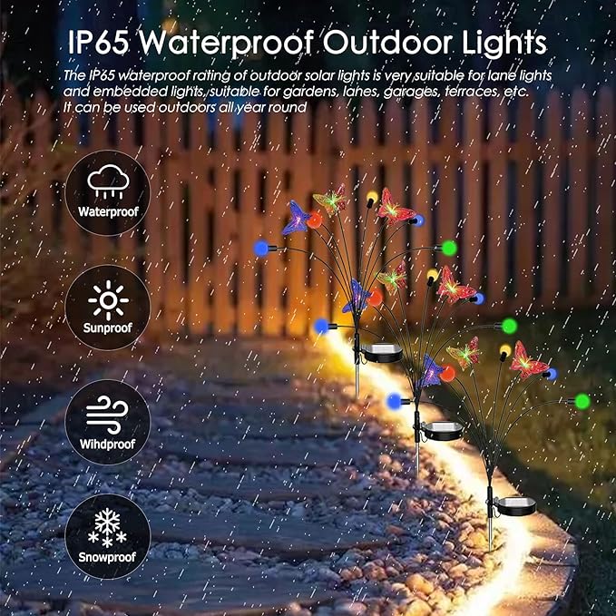 Solar Firefly Colorful Butterfly Garden Lights 2Pack Outdoor Waterproof for Pathway Landscape Camping Patio Lawn Decorations Multicolor