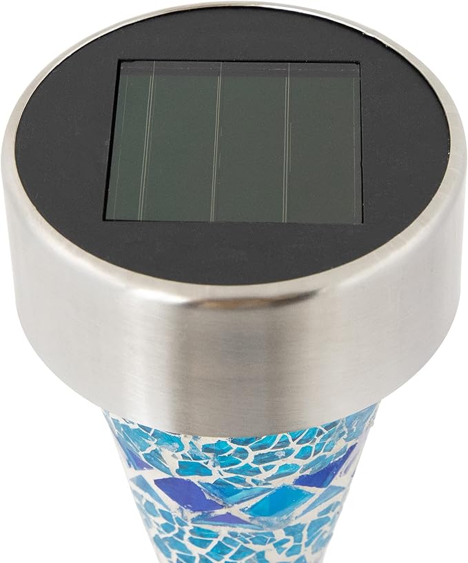 Northlight Set of 3 Blue Mosaic Stained Glass Solar Powered LED Pathway Markers, 15.5"