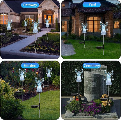 Solar Garden Lights, Solar Angel Garden Stake Lights Outdoor Waterproof, Angel Solar Lights Outdoor Garden Decor, LED Angel Decorative Lights for Cemetery Grave Yard, Memorial Sympathy Gift (Blue)