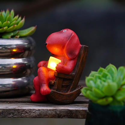 Dog Solar Statue Drinking Coffee Statue Decoration with Solar Light Figurine Ornament for Indoor Outdoor Home Patio Yard Lawn