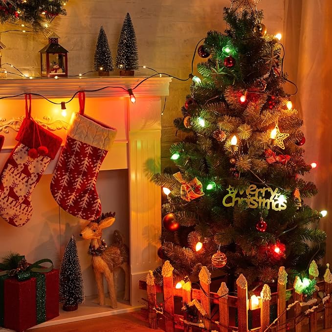 Multicolor C7 LED Christmas String Lights, 25FT Vintage Christmas Lights, Connectable Commercial Tree & Roofline Garden Wedding Decor