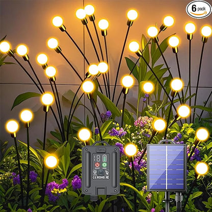 New Upgraded Solar Garden Lights, 6 Pack 48 LED Solar Firefly Lights Outdoor Waterproof, Solar & USB charging, 19 Modes Timer Swaying Light for Yard Pathway Patio Landscape Outdoor Decoration Lights