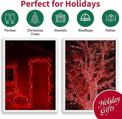 LAMPHOME Red Valentine's Lights, 300 Lights 63.8ft(2pk of 150L) Incandescent Mini Christmas String Lights, Waterproof Red Lights for Indoor Valentine's Day Garland Birthday Wedding Party Xmas Tree