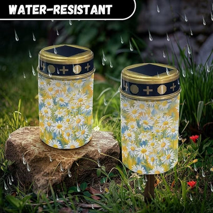ZOUTAIRONG Spring Daisy Solar Pathway Lights, Solar Outdoor Lights, Solar Light for Cemetery Grave, Waterproof Solar Powered Yard Walkway Lighting Garden Stake for Path, Landscape, Lawn,Spring Daisy