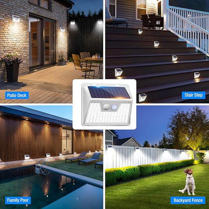 Peasur Solar Lights Outdoor Waterproof [12 Packs/140 LEDs], 3 Lighting Modes Motion Sensor Ultra Bright Security Lights for Outside Fence Patio Deck[White]