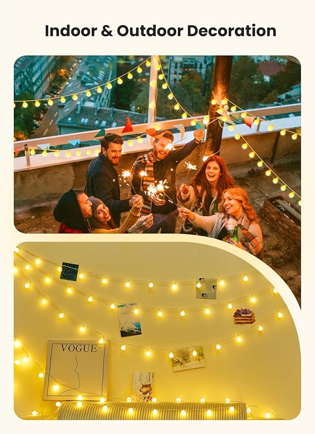Brightown Battery Operated String Lights for Bedroom, 2 Packs Total 39Ft 120 LED Globe Fairy Lights for Balcony Classroom Wedding Girls Room RV Christmas Garden Party Camping Indoor Outdoor Decor