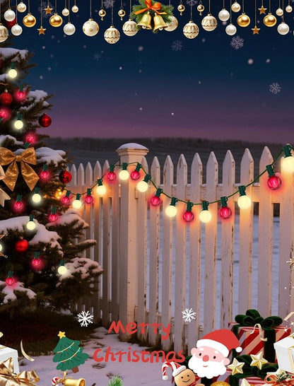 Abeja G40 Globe Patio String Light, 50Ft G40 Red White String Lights with 27 G40 LED Bulbs(2 Spare), Hanging Patio Globe String Light for Christmas Garden Holiday Party Decor-Green Line