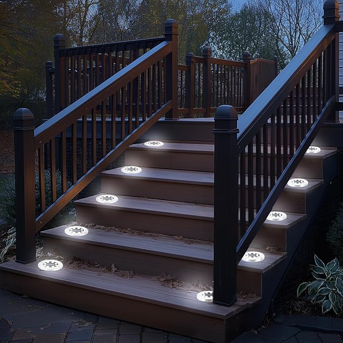Solar Lights - 8 Pack Outdoor Waterproof, Solar Powered Deck & Landscape Lights for Outside Patio, Pathway, Yard, Lawn, Driveway, Deck, Step, Walkway (Cold)