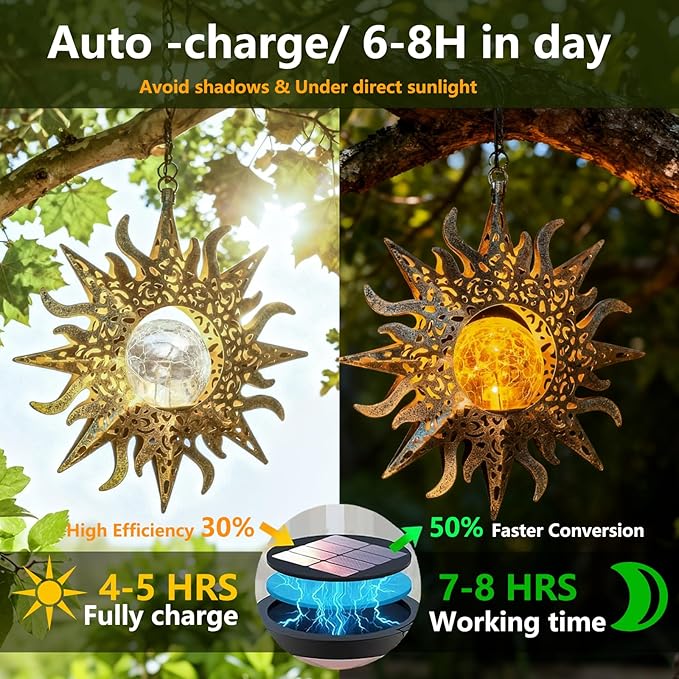 Solar Lights Outdoor Garden Decor Hanging Lanterns Decoration Metal Sunflower Gifts Waterproof for Yard Clearance | Lumora