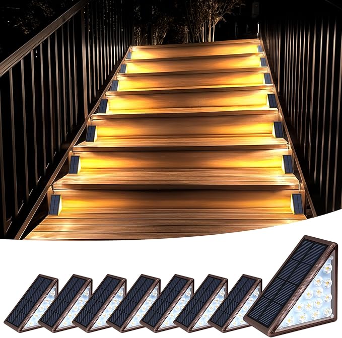 Solar Step Lights for Outside, 8 Pack Solar Stair Lights Waterproof IP67, LED Outdoor Step Lights Decor for Stair, Deck, Front Step, Patio, Garden