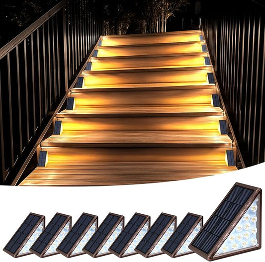 Solar Step Lights for Outside, 8 Pack Solar Stair Lights Waterproof IP67, LED Outdoor Step Lights Decor for Stair, Deck, Front Step, Patio, Garden