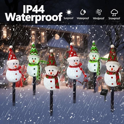 Solar Christmas Pathway Lights Outdoor Decor, Set of 3 Led Snowman Stake Lights, Waterproof Walkway Landscape Light for Winter Yard, Garden, Solar Christmas Decorations
