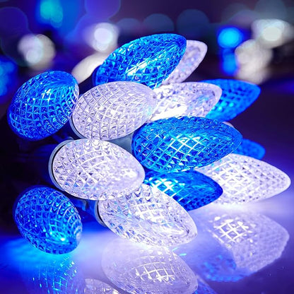 Brightown C9 LED Christmas Lights Outdoor, 66 ft 100 LED Strawberry String Lights, Waterproof Commercial Grade Extendable for Outside Roofline Patio Home Xmas Decoration, Blue and White