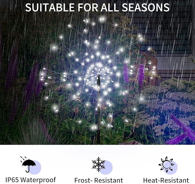 Solar Garden Lights Outdoor Decor, 3 Pack 360 LED Solar Fireworks Lights Waterproof 8 Modes Starburst Lights with Remote, Solar Flower Lights for Pathway Patio Yard Christmas Decorations(Cold White)