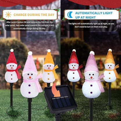 Christmas Pathway Lights Outdoor Snowman Pathway Lights Outdoor Solar Christmas Decorations 3 Pack Solar Pathway Lights Waterproof Snowman Decorations for Garden Yard Decor