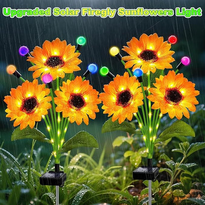Solar Garden Lights-6 Pack Solar Sunflowers with Multicolor Changing Swaying Firefly Lights, Birthday for Mom Women,Waterproof Firefly Sunflower Light for Outdoor Patio Yard Decor
